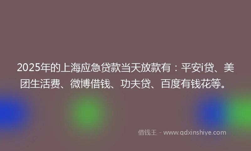 2025年的上海应急贷款当天放款有:平安i贷、美团生活费、微博借钱、功夫贷、百度有钱花等。
