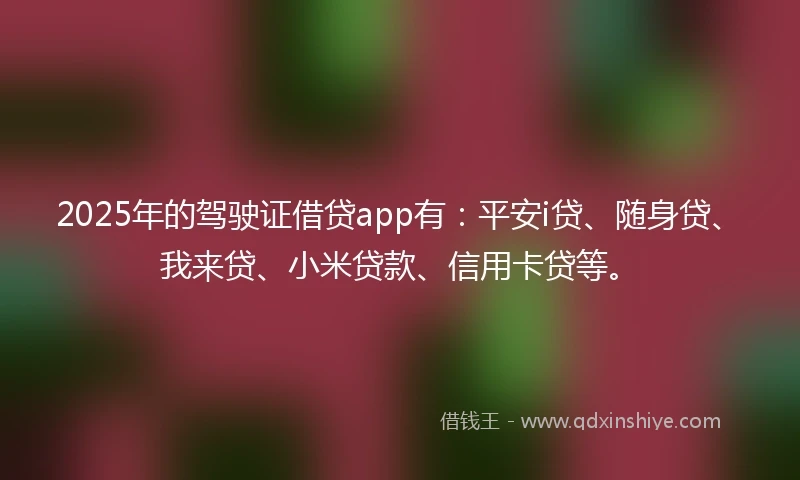 2025年的驾驶证借贷app有：平安i贷、随身贷、我来贷、小米贷款、信用卡贷等。