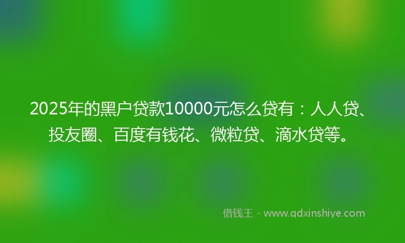 2025年的黑户贷款10000元怎么贷有：人人贷、投友圈、百度有钱花、微粒贷、滴水贷等。