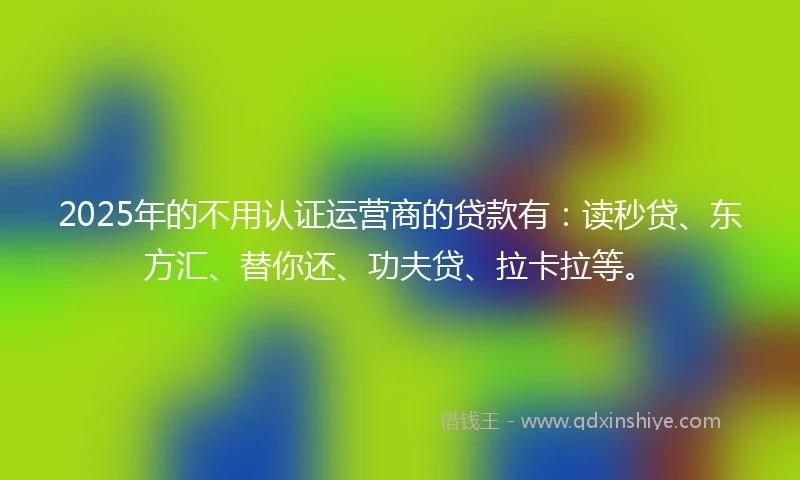 2025年的不用认证运营商的贷款有：读秒贷、东方汇、替你还、功夫贷、拉卡拉等。