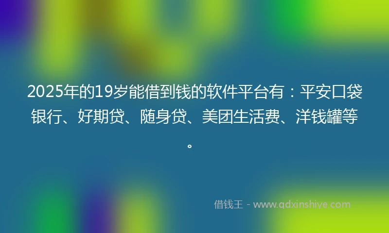 2025年的19岁能借到钱的软件平台有:平安口袋银行、好期贷、随身贷、美团生活费、洋钱罐等。