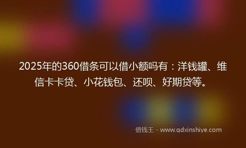 2025年的360借条可以借小额吗有:洋钱罐、维信卡卡贷、小花钱包、还呗、好期贷等。