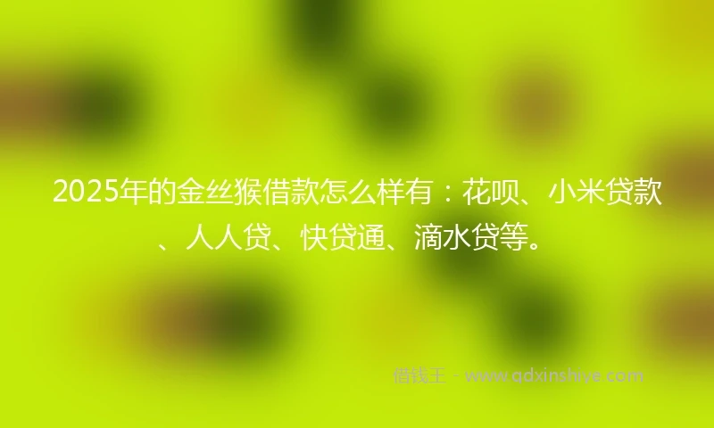 2025年的金丝猴借款怎么样有：花呗、小米贷款、人人贷、快贷通、滴水贷等。