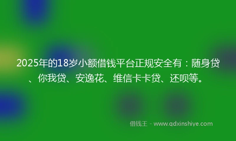 2025年的18岁小额借钱平台正规安全有：随身贷、你我贷、安逸花、维信卡卡贷、还呗等。