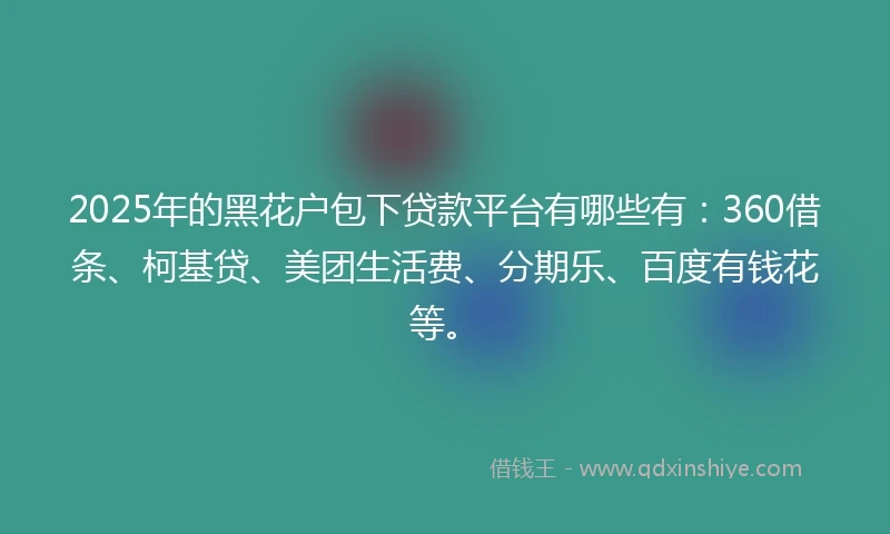 2025年的黑花户包下贷款平台有哪些有：360借条、柯基贷、美团生活费、分期乐、百度有钱花等。