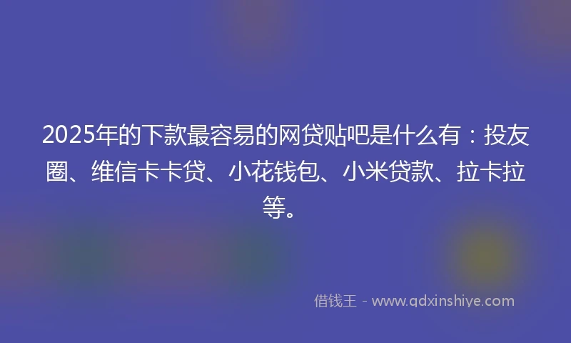 2025年的下款最容易的网贷贴吧是什么有：投友圈、维信卡卡贷、小花钱包、小米贷款、拉卡拉等。