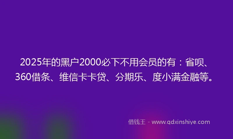 2025年的黑户2000必下不用会员的有：省呗、360借条、维信卡卡贷、分期乐、度小满金融等。