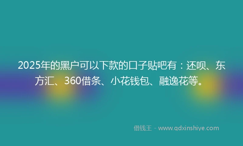 2025年的黑户可以下款的口子贴吧有：还呗、东方汇、360借条、小花钱包、融逸花等。