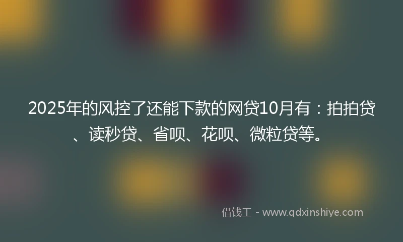 2025年的风控了还能下款的网贷10月有：拍拍贷、读秒贷、省呗、花呗、微粒贷等。