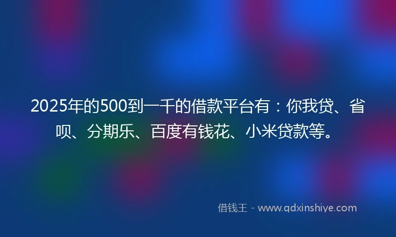2025年的500到一千的借款平台有：你我贷、省呗、分期乐、百度有钱花、小米贷款等。