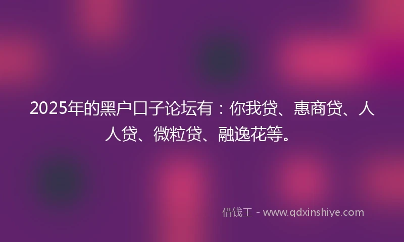 2025年的黑户口子论坛有：你我贷、惠商贷、人人贷、微粒贷、融逸花等。