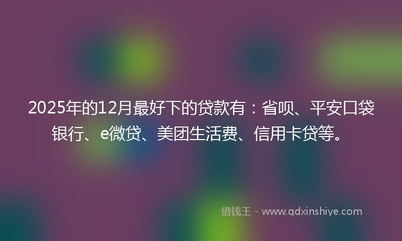 2025年的12月最好下的贷款有：省呗、平安口袋银行、e微贷、美团生活费、信用卡贷等。