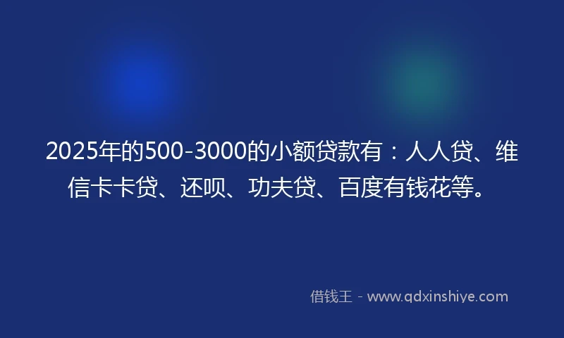 2025年的500-3000的小额贷款有：人人贷、维信卡卡贷、还呗、功夫贷、百度有钱花等。