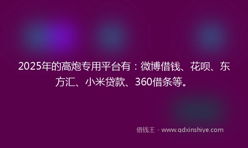 2025年的高炮专用平台有：微博借钱、花呗、东方汇、小米贷款、360借条等。