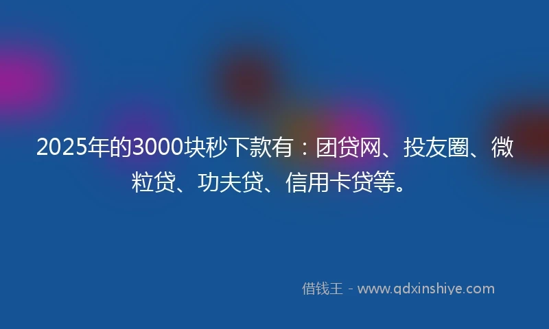 2025年的3000块秒下款有：团贷网、投友圈、微粒贷、功夫贷、信用卡贷等。