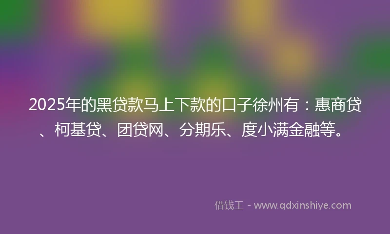 2025年的黑贷款马上下款的口子徐州有：惠商贷、柯基贷、团贷网、分期乐、度小满金融等。