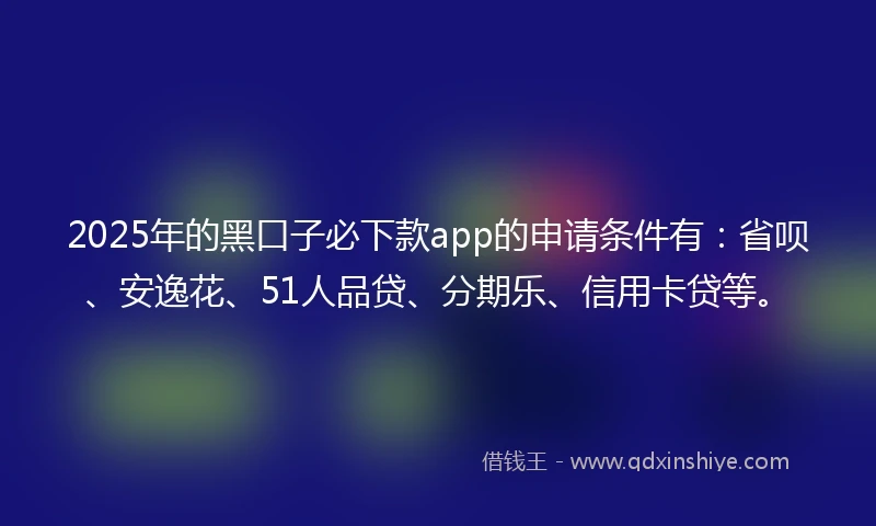 2025年的黑口子必下款app的申请条件有：省呗、安逸花、51人品贷、分期乐、信用卡贷等。