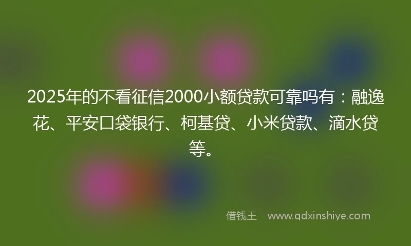 2025年的不看征信2000小额贷款可靠吗有：融逸花、平安口袋银行、柯基贷、小米贷款、滴水贷等。