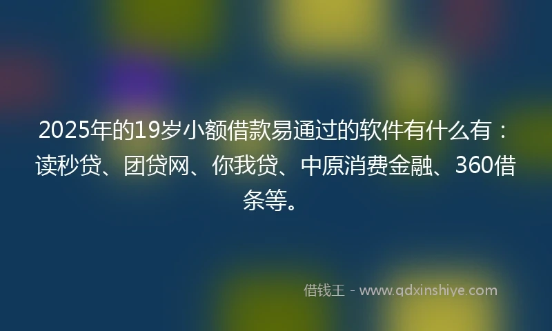 2025年的19岁小额借款易通过的软件有什么有：读秒贷、团贷网、你我贷、中原消费金融、360借条等。