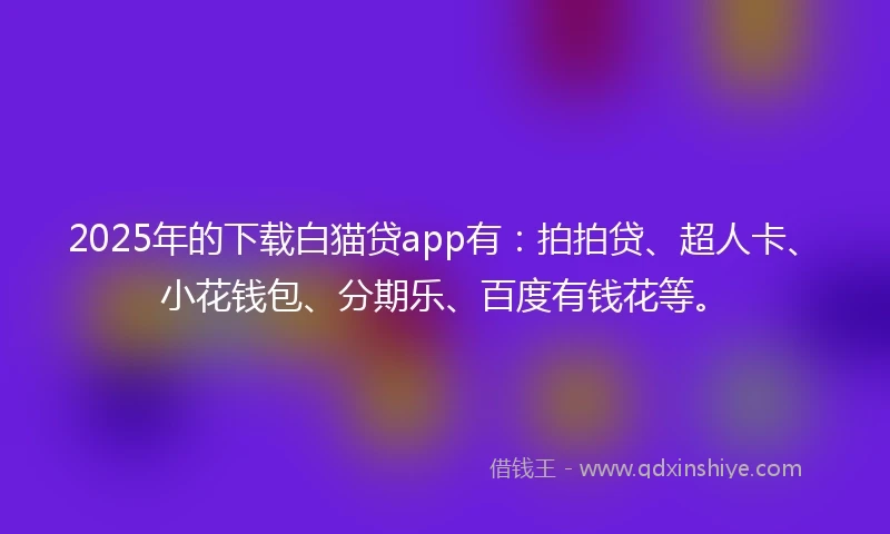 2025年的下载白猫贷app有：拍拍贷、超人卡、小花钱包、分期乐、百度有钱花等。