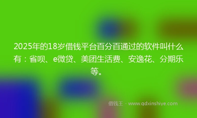 2025年的18岁借钱平台百分百通过的软件叫什么有：省呗、e微贷、美团生活费、安逸花、分期乐等。
