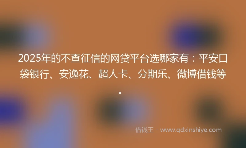2025年的不查征信的网贷平台选哪家有：平安口袋银行、安逸花、超人卡、分期乐、微博借钱等。