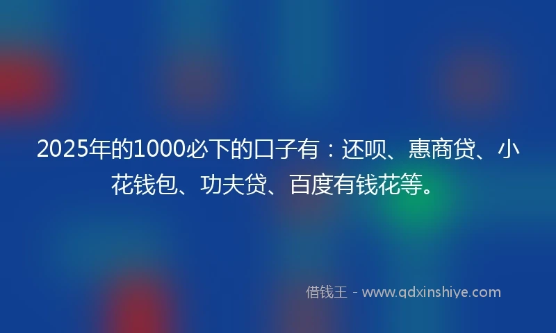 2025年的1000必下的口子有：还呗、惠商贷、小花钱包、功夫贷、百度有钱花等。