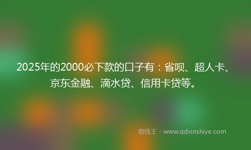 2025年的2000必下款的口子有：省呗、超人卡、京东金融、滴水贷、信用卡贷等。