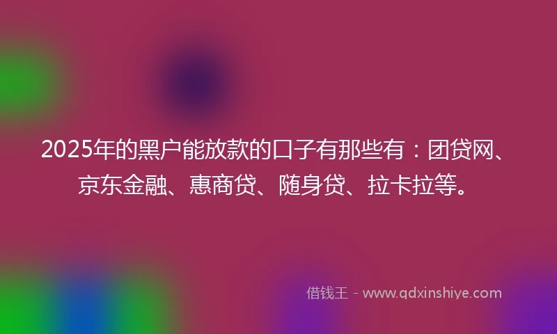 2025年的黑户能放款的口子有那些有：团贷网、京东金融、惠商贷、随身贷、拉卡拉等。