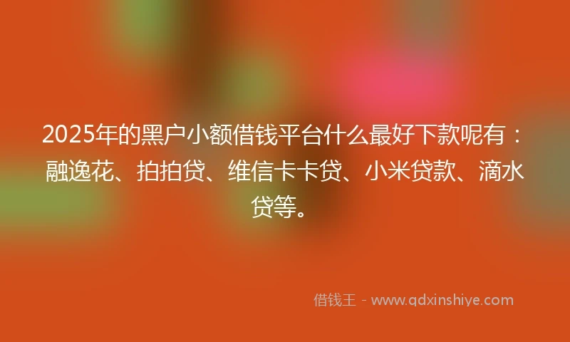 2025年的黑户小额借钱平台什么最好下款呢有：融逸花、拍拍贷、维信卡卡贷、小米贷款、滴水贷等。