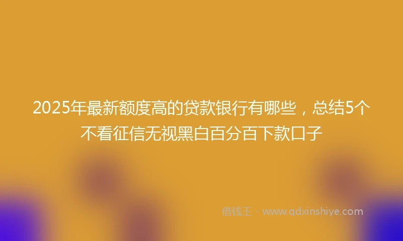 2025年最新额度高的贷款银行有哪些，总结5个不看征信无视黑白百分百下款口子