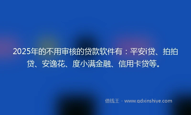 2025年的不用审核的贷款软件有：平安i贷、拍拍贷、安逸花、度小满金融、信用卡贷等。