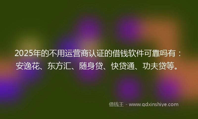 2025年的不用运营商认证的借钱软件可靠吗有：安逸花、东方汇、随身贷、快贷通、功夫贷等。