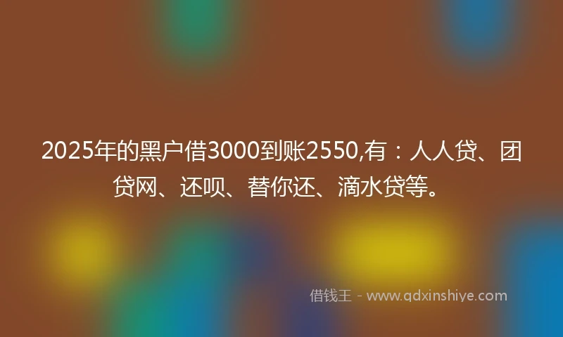 2025年的黑户借3000到账2550,有：人人贷、团贷网、还呗、替你还、滴水贷等。