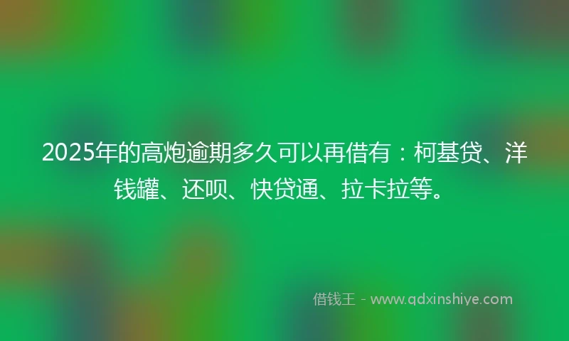 2025年的高炮逾期多久可以再借有:柯基贷、洋钱罐、还呗、快贷通、拉卡拉等。