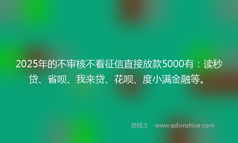 2025年的不审核不看征信直接放款5000有：读秒贷、省呗、我来贷、花呗、度小满金融等。