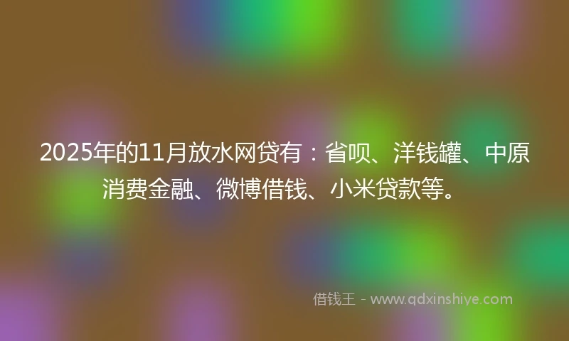 2025年的11月放水网贷有：省呗、洋钱罐、中原消费金融、微博借钱、小米贷款等。