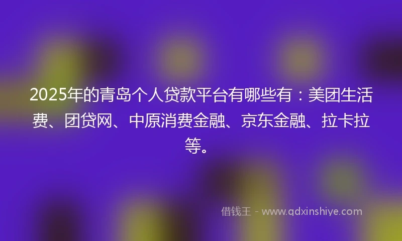 2025年的青岛个人贷款平台有哪些有：美团生活费、团贷网、中原消费金融、京东金融、拉卡拉等。