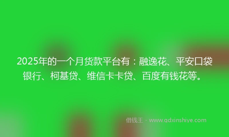 2025年的一个月货款平台有：融逸花、平安口袋银行、柯基贷、维信卡卡贷、百度有钱花等。