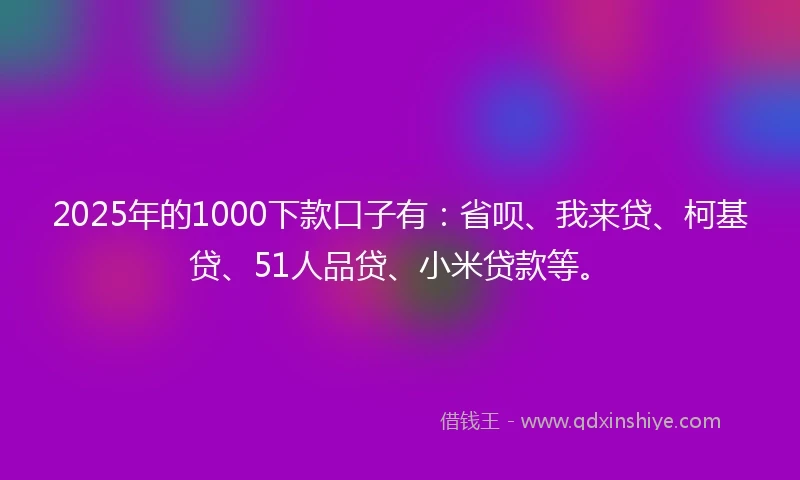 2025年的1000下款口子有：省呗、我来贷、柯基贷、51人品贷、小米贷款等。