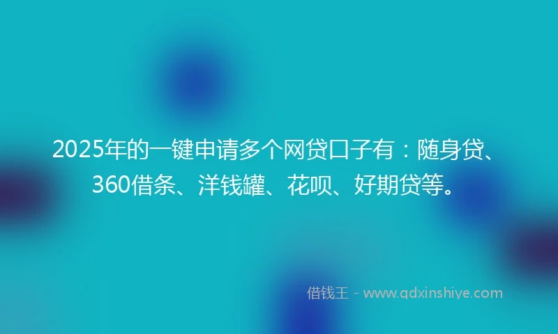 2025年的一键申请多个网贷口子有：随身贷、360借条、洋钱罐、花呗、好期贷等。