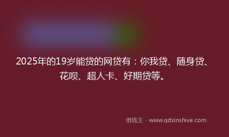 2025年的19岁能贷的网贷有：你我贷、随身贷、花呗、超人卡、好期贷等。