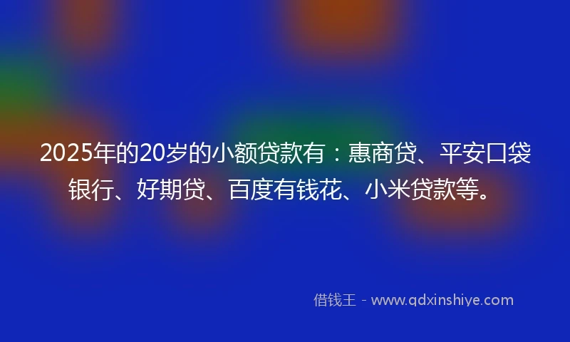 2025年的20岁的小额贷款有：惠商贷、平安口袋银行、好期贷、百度有钱花、小米贷款等。
