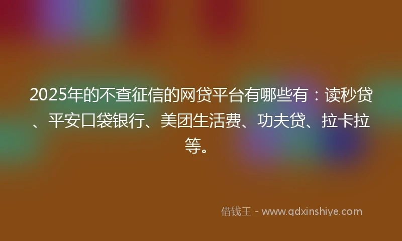 2025年的不查征信的网贷平台有哪些有：读秒贷、平安口袋银行、美团生活费、功夫贷、拉卡拉等。