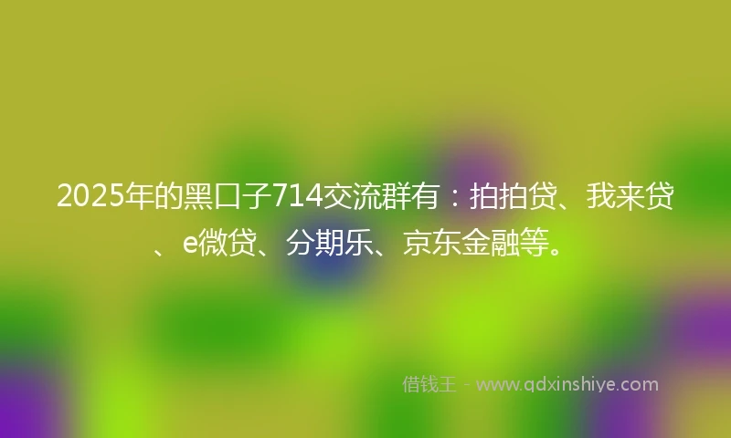 2025年的黑口子714交流群有：拍拍贷、我来贷、e微贷、分期乐、京东金融等。