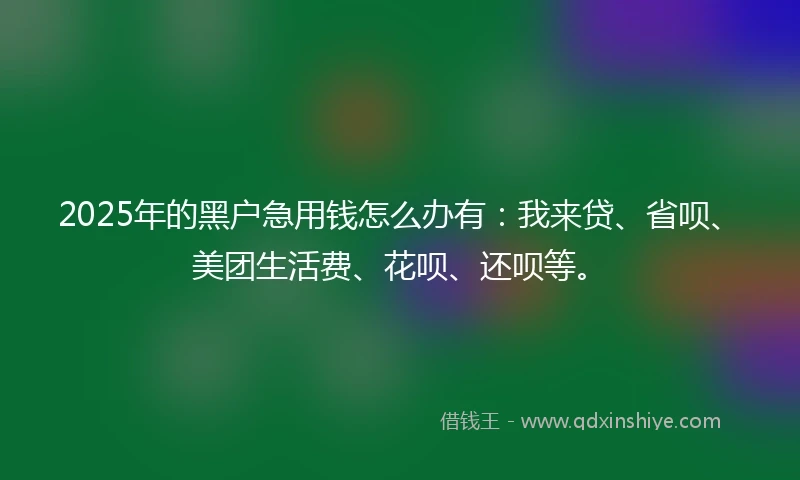2025年的黑户急用钱怎么办有:我来贷、省呗、美团生活费、花呗、还呗等。