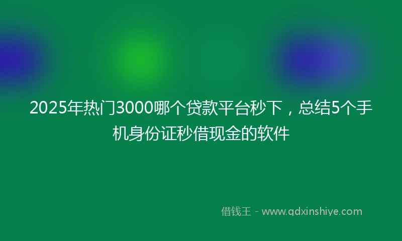 2025年热门3000哪个贷款平台秒下，总结5个手机身份证秒借现金的软件