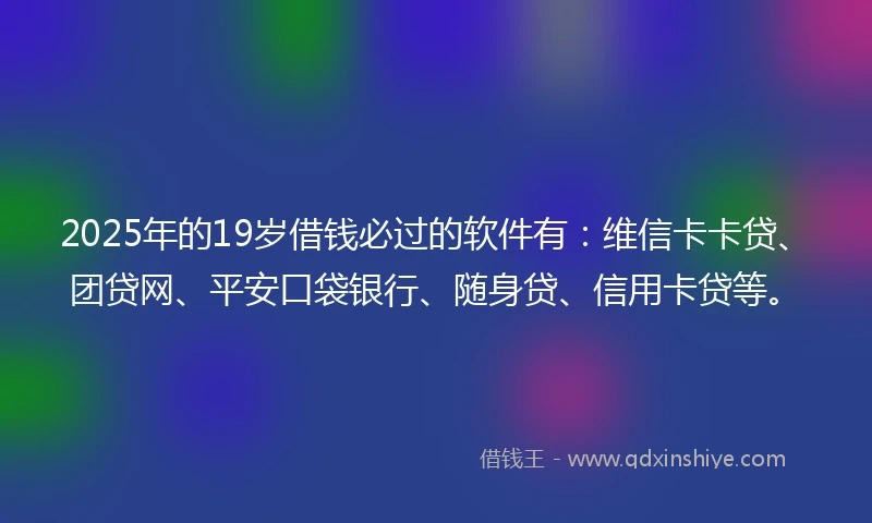 2025年的19岁借钱必过的软件有：维信卡卡贷、团贷网、平安口袋银行、随身贷、信用卡贷等。