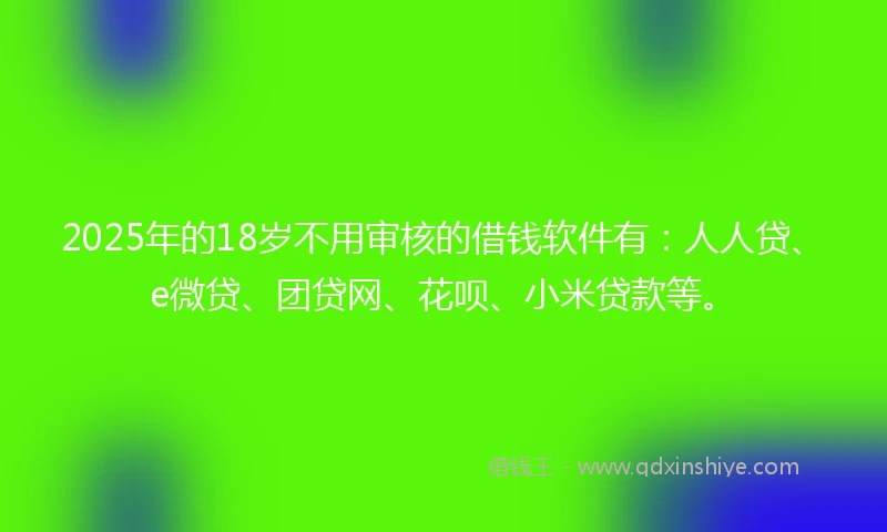 2025年的18岁不用审核的借钱软件有：人人贷、e微贷、团贷网、花呗、小米贷款等。