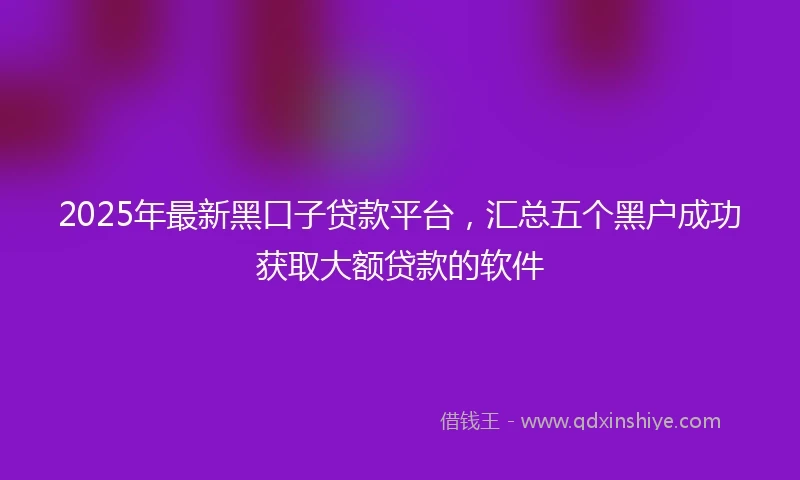 2025年最新黑口子贷款平台，汇总五个黑户成功获取大额贷款的软件